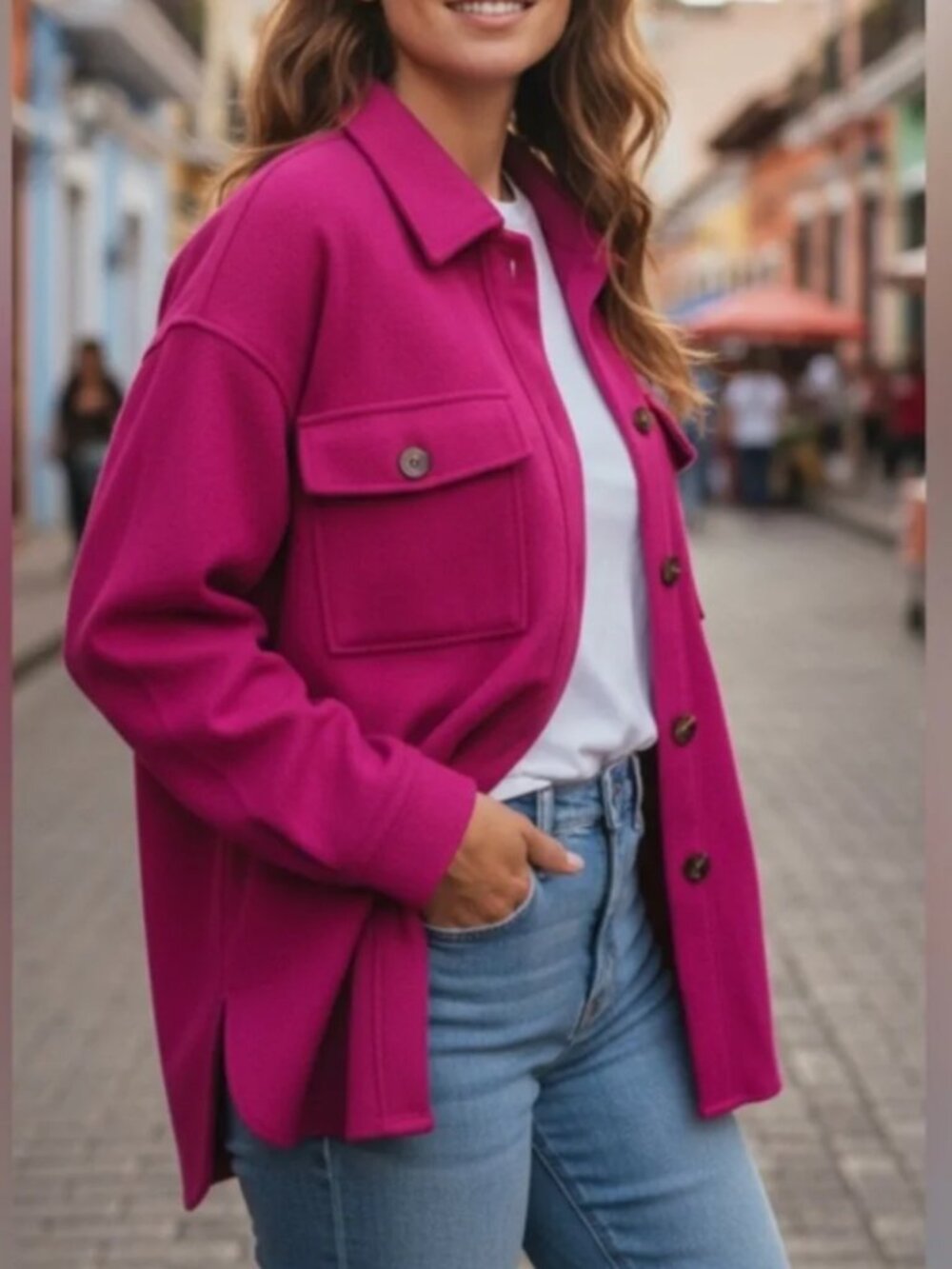 ✨ Brand New ✨ Gee Gee Women's Size S Oversized Fuchsia Button-Down Fleece Jacket